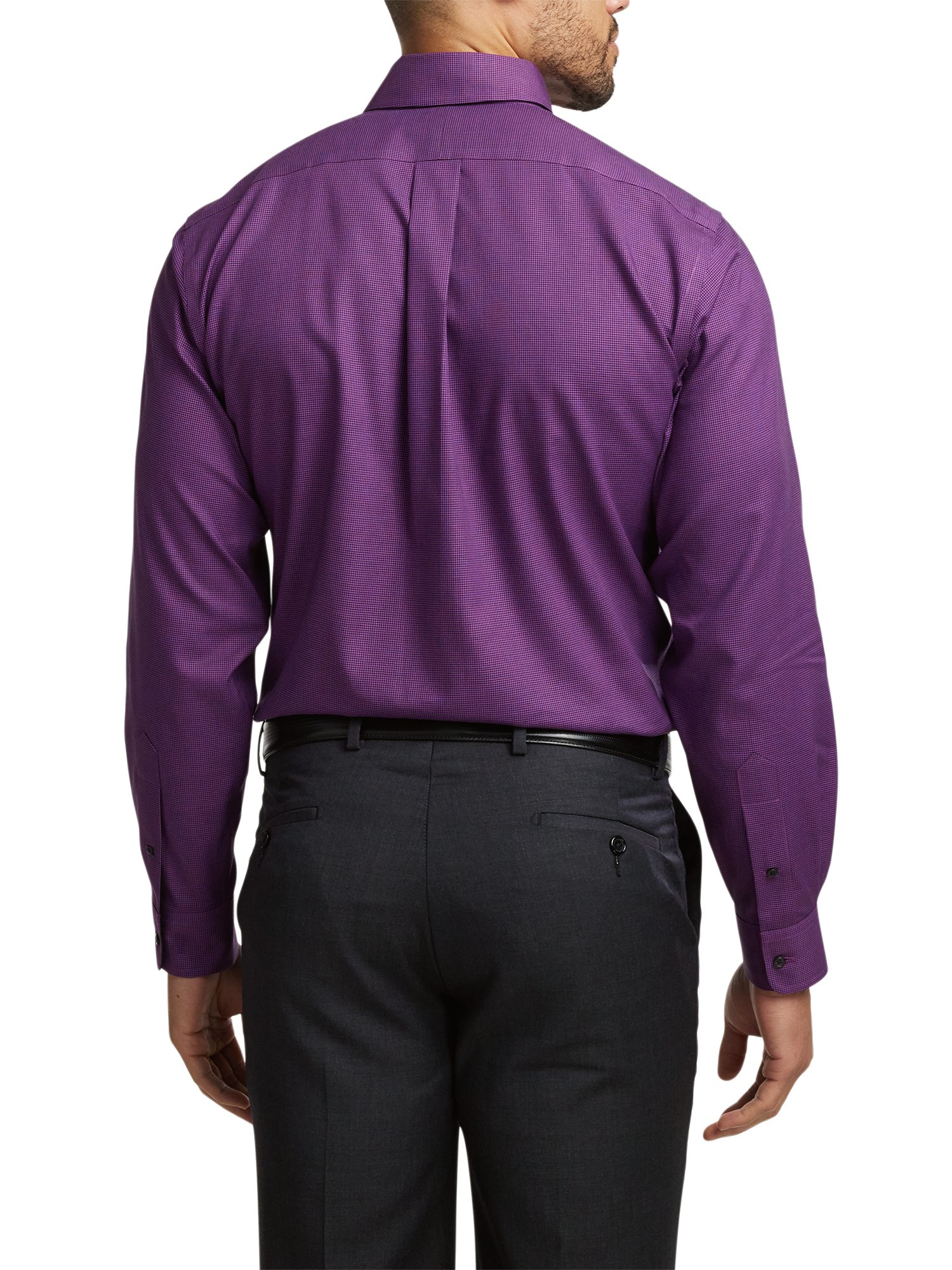 Non-Iron Cotton Houndstooth Dress Shirt With Contrast Trim - Black/purple