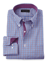 Non-Iron Cotton Gingham Dress Shirt With Contrast Trim - Blue/purple