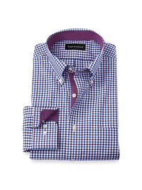 Non-Iron Cotton Gingham Dress Shirt With Contrast Trim - Blue/purple