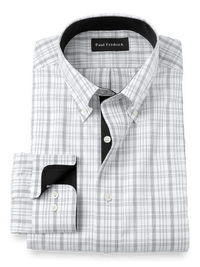 Non-Iron Cotton Check Dress Shirt With Contrast Trim - Black/white