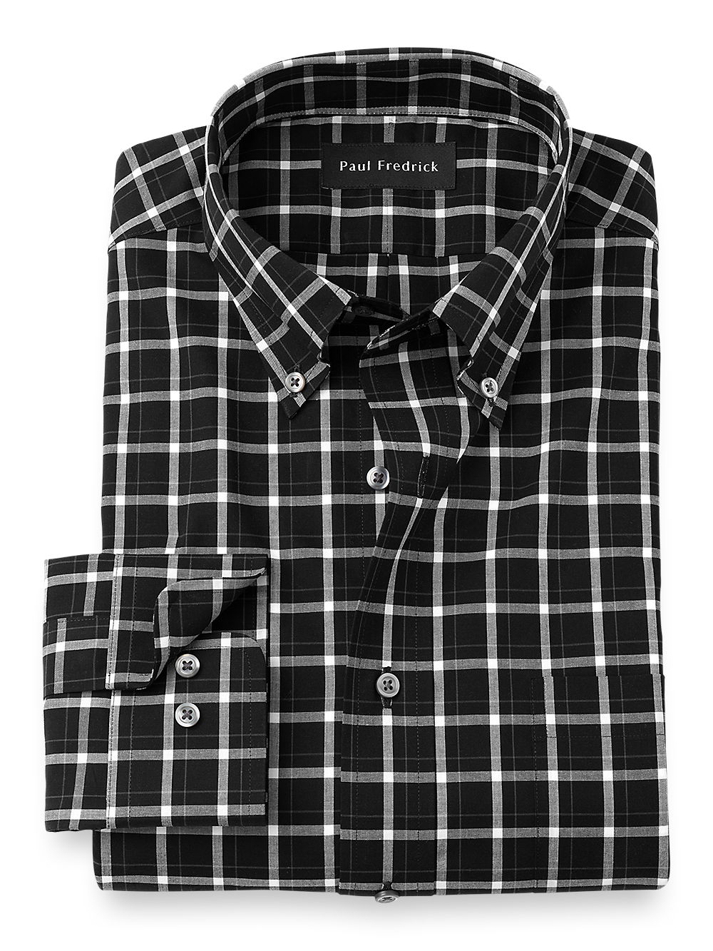 Product Image of Non-iron Cotton Windowpane Dress Shirt-Black/White