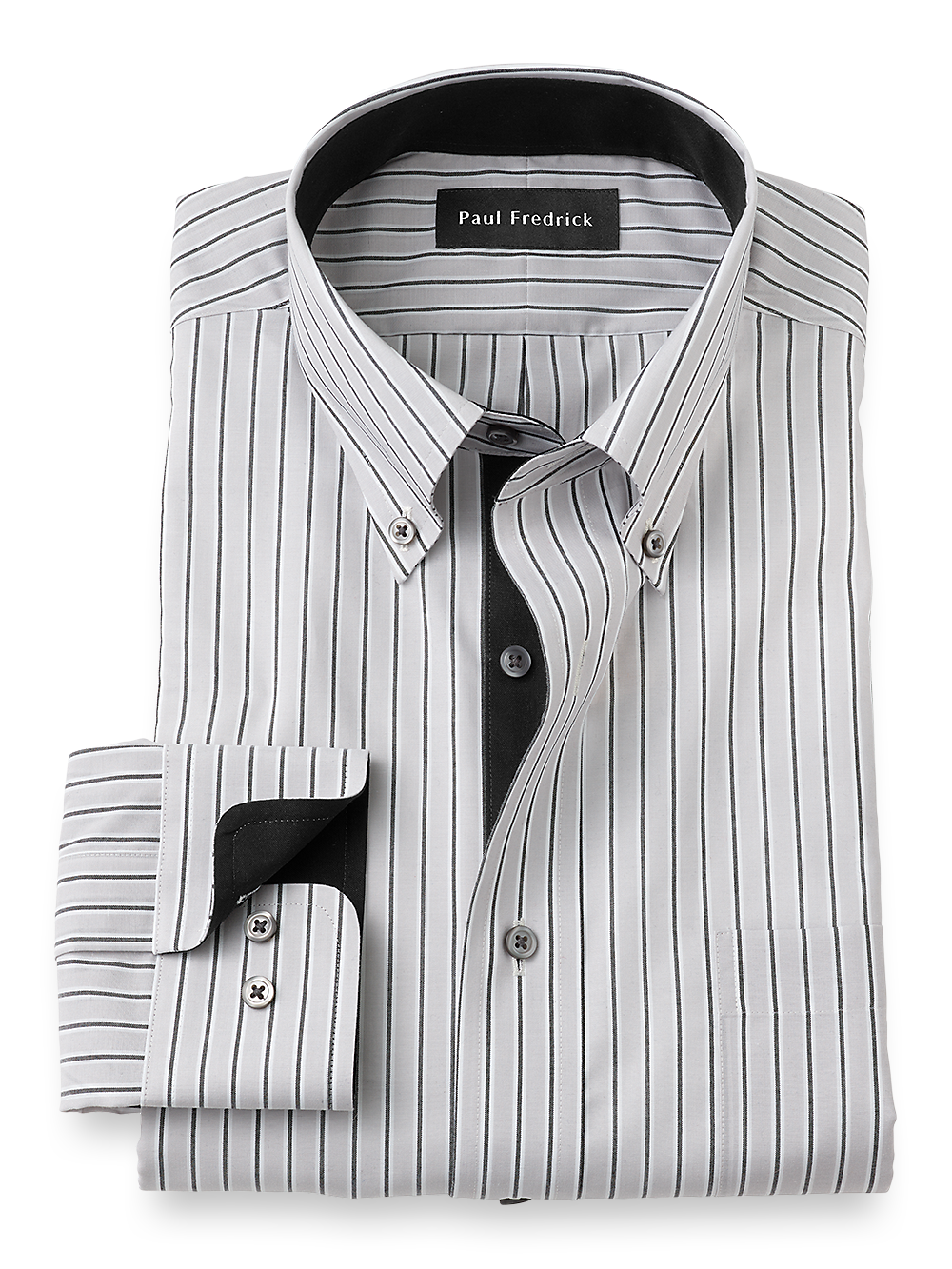 Product Image of Non-iron Cotton Stripe Dress Shirt With Contrast Trim-Grey/Black
