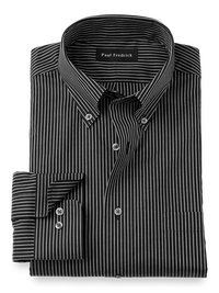 Non-Iron Cotton Stripe Dress Shirt - Black
