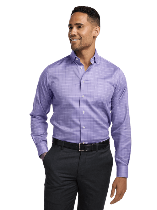 Comfort Stretch Non-Iron Check Dress Shirt - Purple – Paul