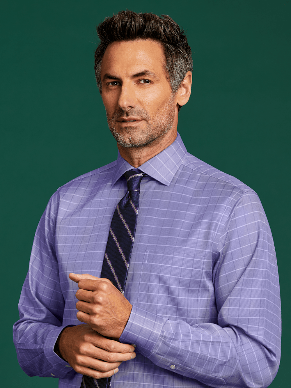 Comfort Stretch Non-Iron Check Dress Shirt - Purple Paul Fredrick Comfort Stretch Non-Iron Check Dress Shirt - Purple Paul Fredrick