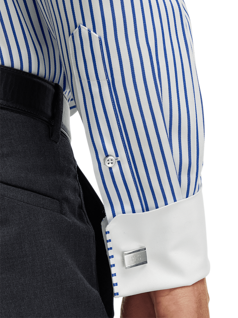 Non Iron Cotton Stripe Dress Shirt With Contrast Trim Blue Paul Fredrick