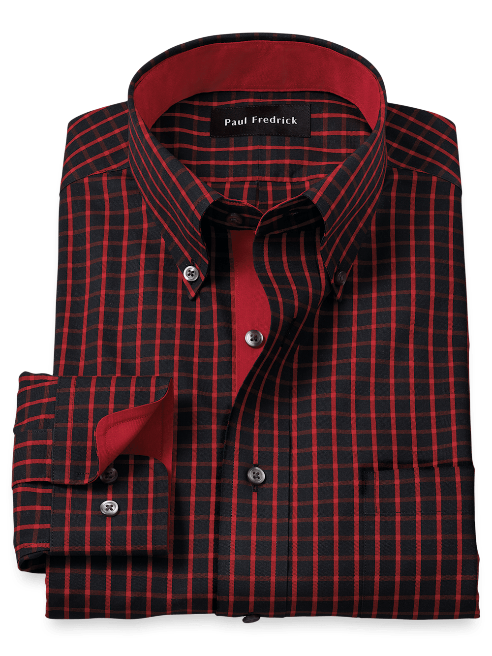 Non-Iron Cotton Check Dress Shirt With Contrast Trim - Black/red – Paul  Fredrick