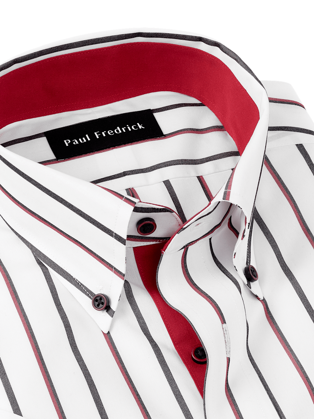Non-Iron Cotton Stripe Dress Shirt With Contrast Trim - Black/red - Classic Fit / 15 / 32 Non-Iron Cotton Stripe Dress Shirt With Contrast Trim - Black/red - Classic Fit / 15 / 32