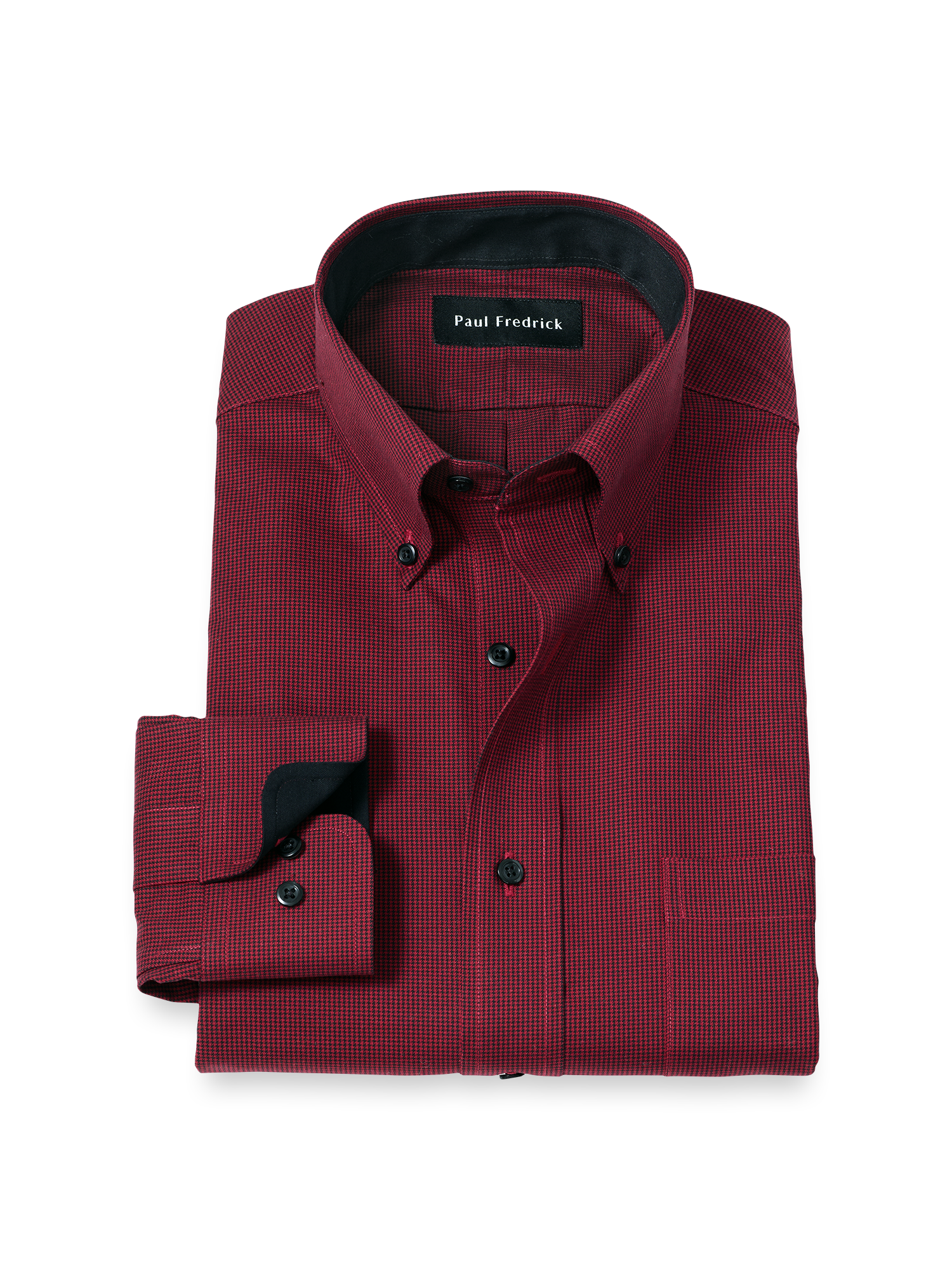 Product Image of Non-iron Cotton Houndstooth Dress Shirt With Contrast Trim-Black/Red