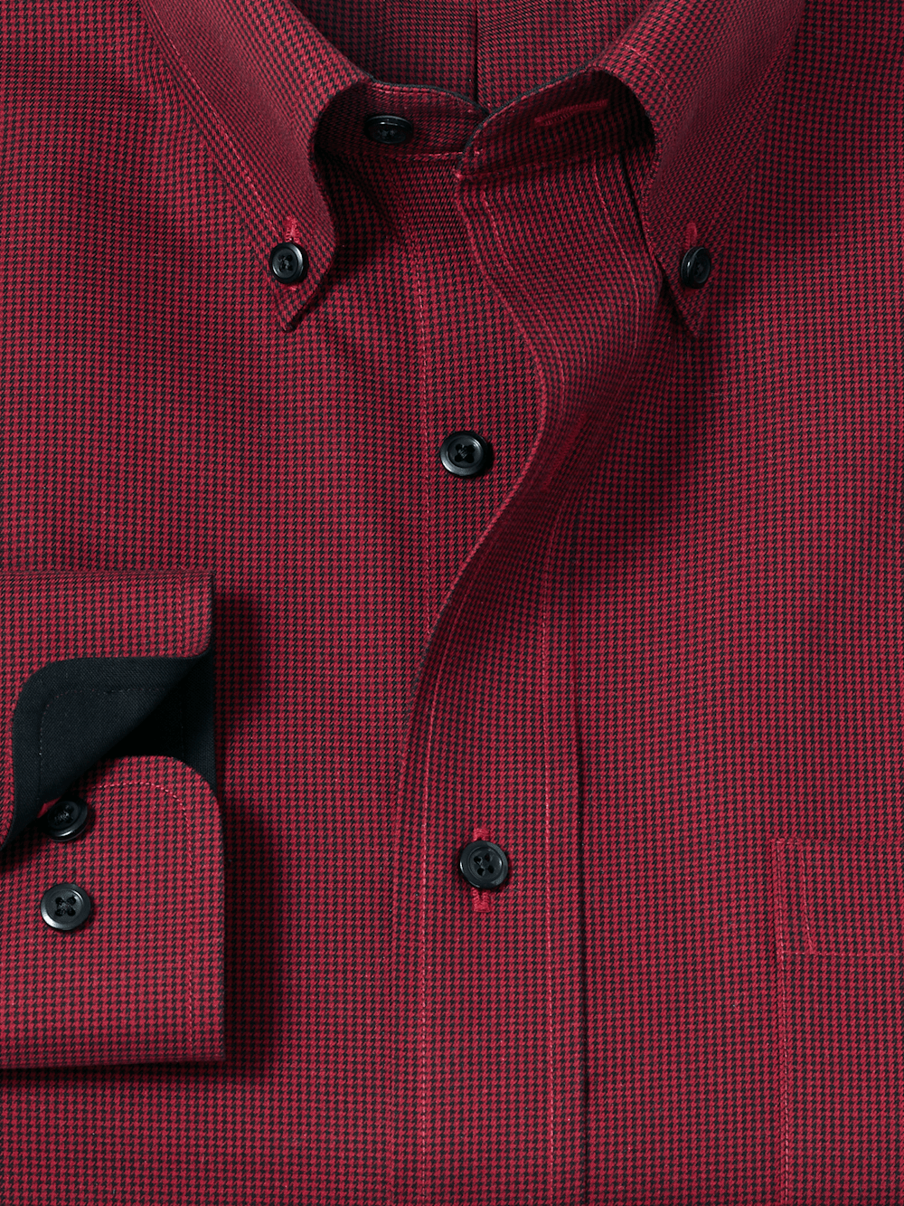 Non-Iron Cotton Houndstooth Dress Shirt With Contrast Trim Non-Iron Cotton Houndstooth Dress Shirt With Contrast Trim