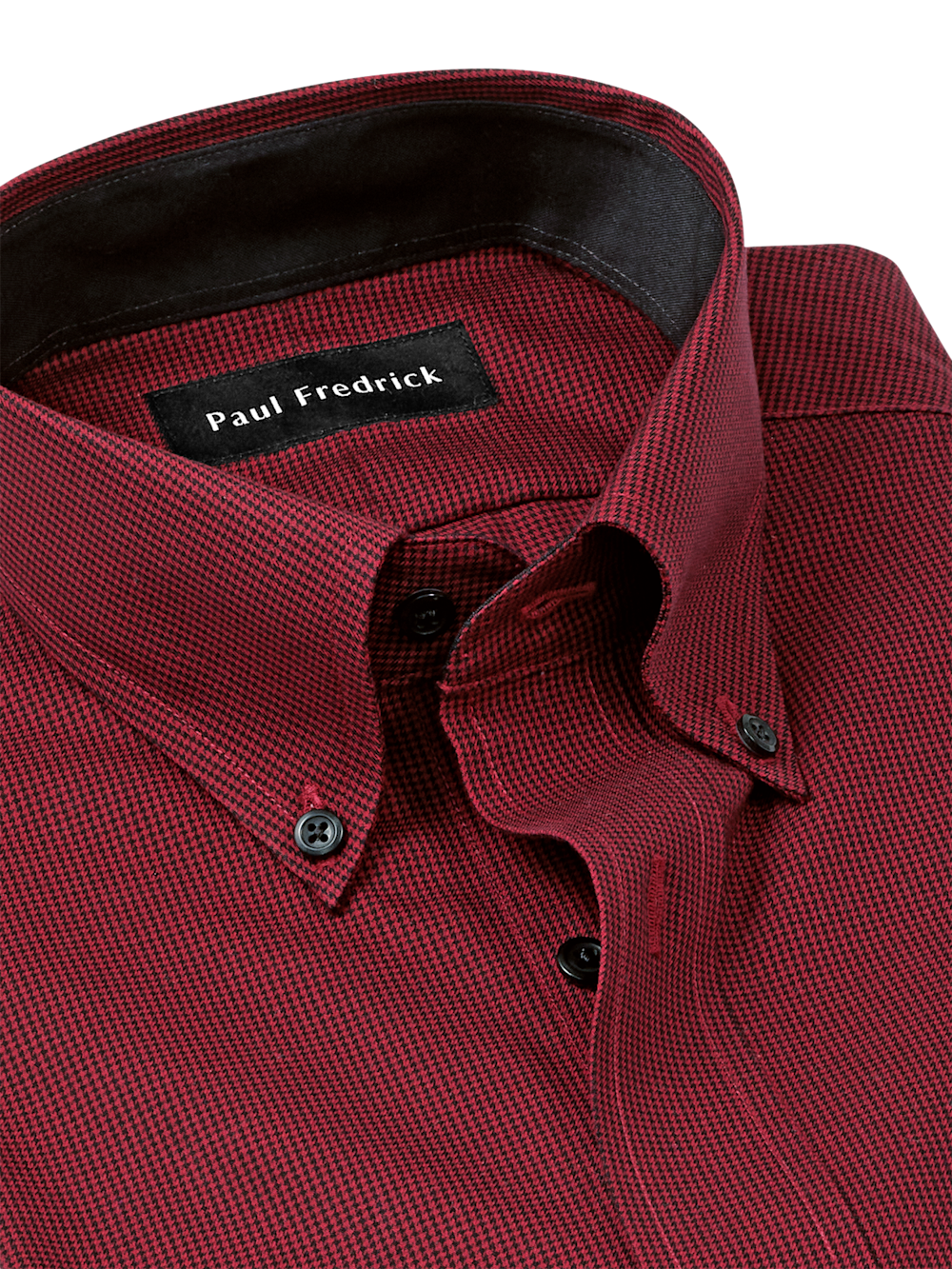 Non-Iron Cotton Houndstooth Dress Shirt With Contrast Trim - Black/red Tailored Fit / 17.5 / 35 Non-Iron Cotton Houndstooth Dress Shirt With Contrast Trim - Black/red Tailored Fit / 17.5 / 35