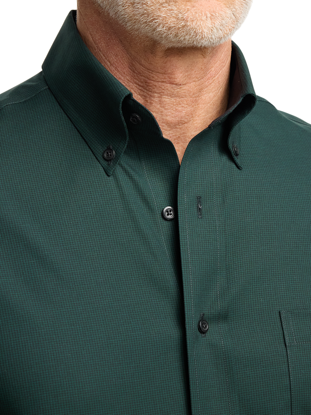 Non-Iron Cotton Houndstooth Dress Shirt With Contrast Trim - Black/green Slim Fit / 17.5 / 34 Non-Iron Cotton Houndstooth Dress Shirt With Contrast Trim - Black/green Slim Fit / 17.5 / 34