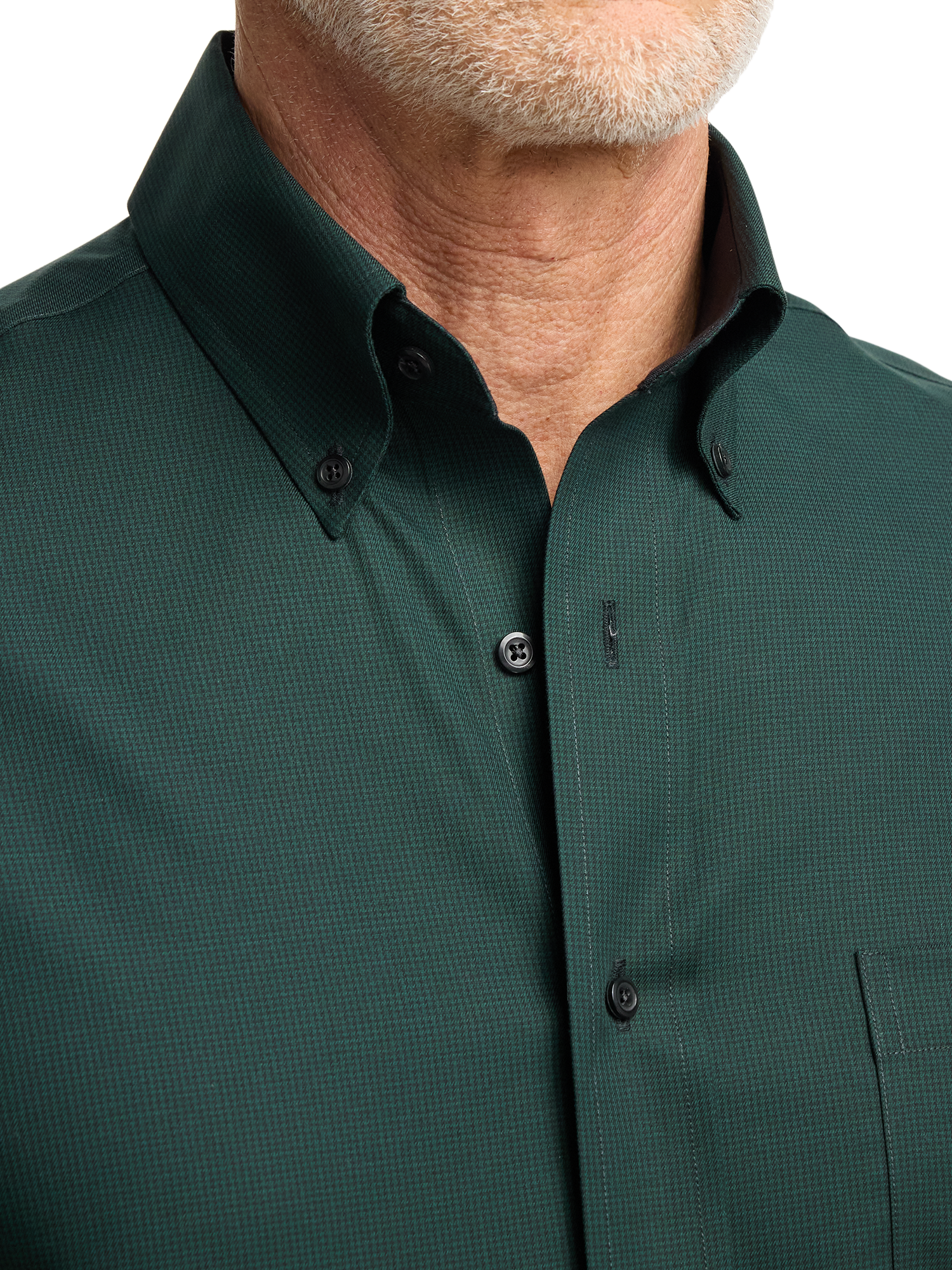 Non-Iron Cotton Houndstooth Dress Shirt With Contrast Trim - Black/green