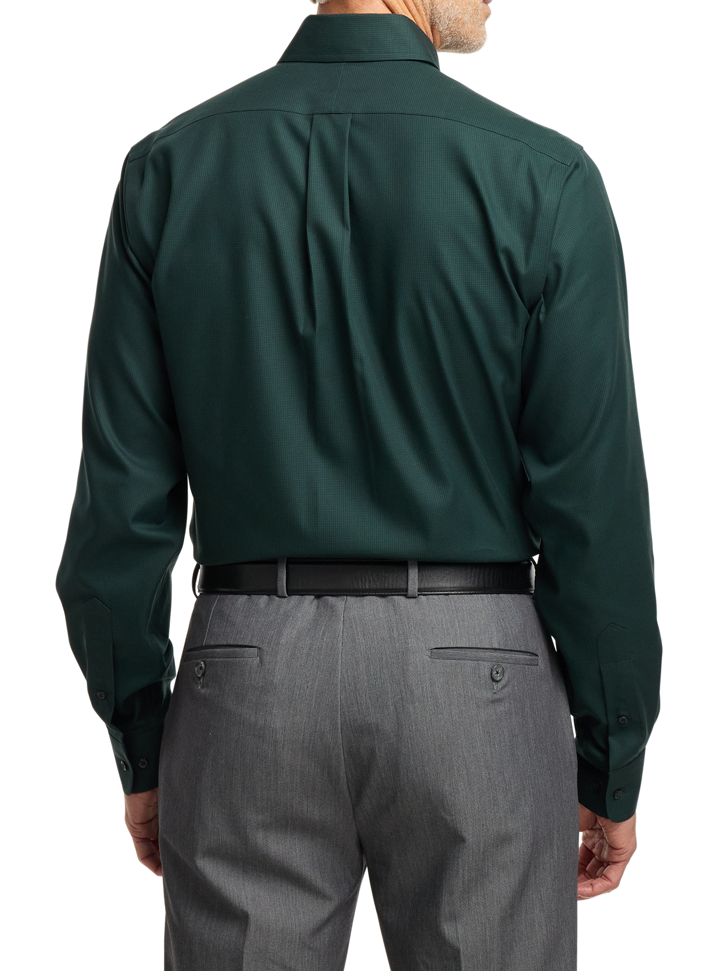 Non-Iron Cotton Houndstooth Dress Shirt With Contrast Trim - Black/green