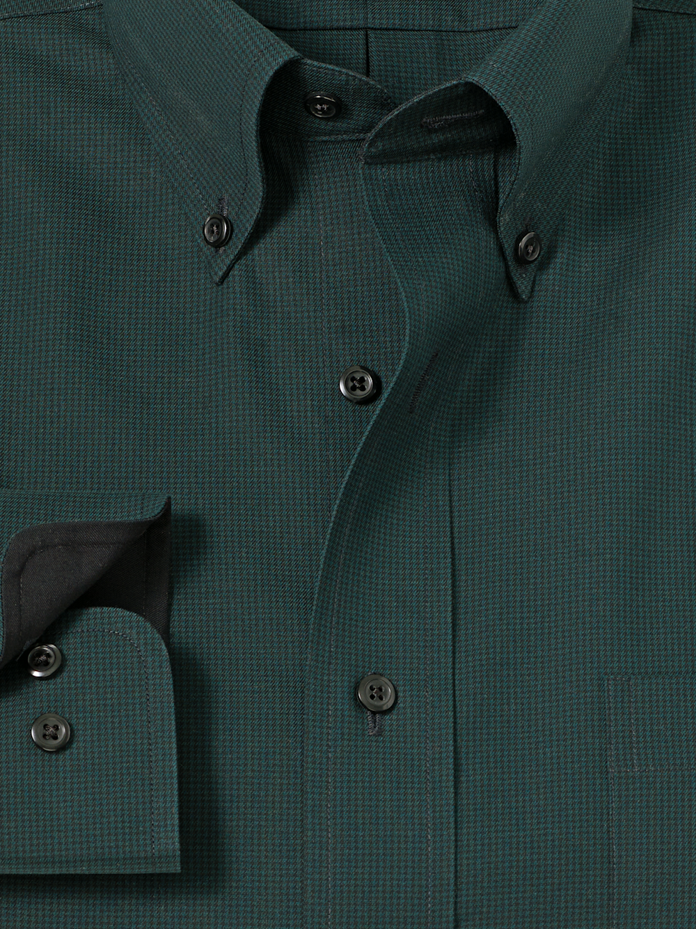 Non-Iron Cotton Houndstooth Dress Shirt With Contrast Trim - Black/green Slim Fit / 17.5 / 34 Non-Iron Cotton Houndstooth Dress Shirt With Contrast Trim - Black/green Slim Fit / 17.5 / 34