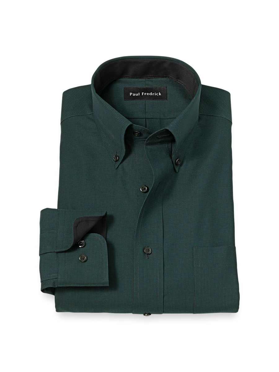 Non-Iron Cotton Houndstooth Dress Shirt with Contrast Trim