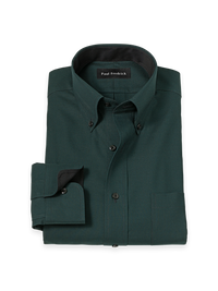 Non-Iron Cotton Houndstooth Dress Shirt With Contrast Trim - Black/green