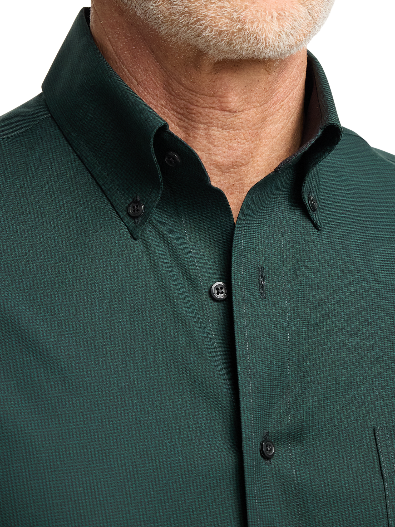 Non-Iron Cotton Houndstooth Dress Shirt With Contrast Trim - Black/green