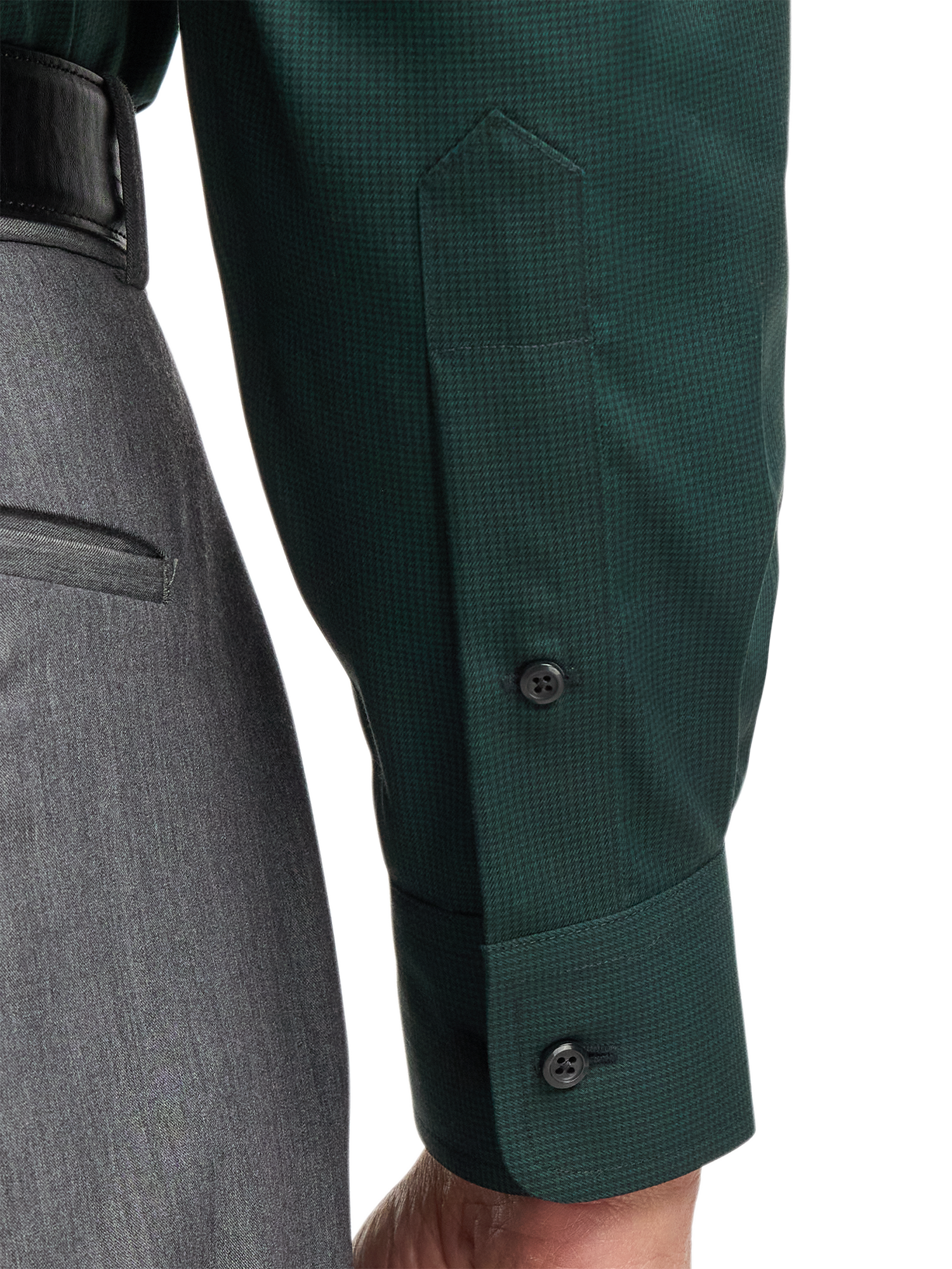 Non-Iron Cotton Houndstooth Dress Shirt With Contrast Trim - Black/green