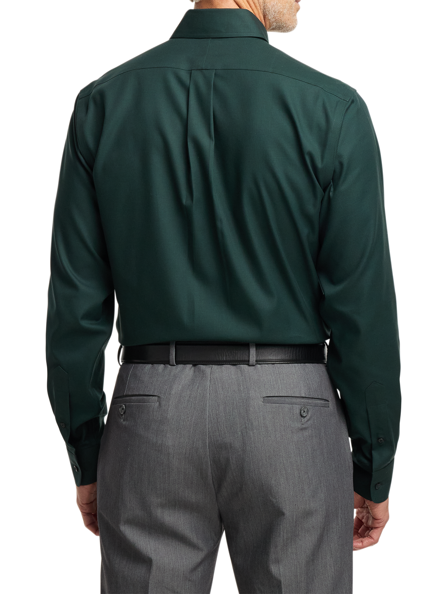 Non-Iron Cotton Houndstooth Dress Shirt With Contrast Trim - Black/green
