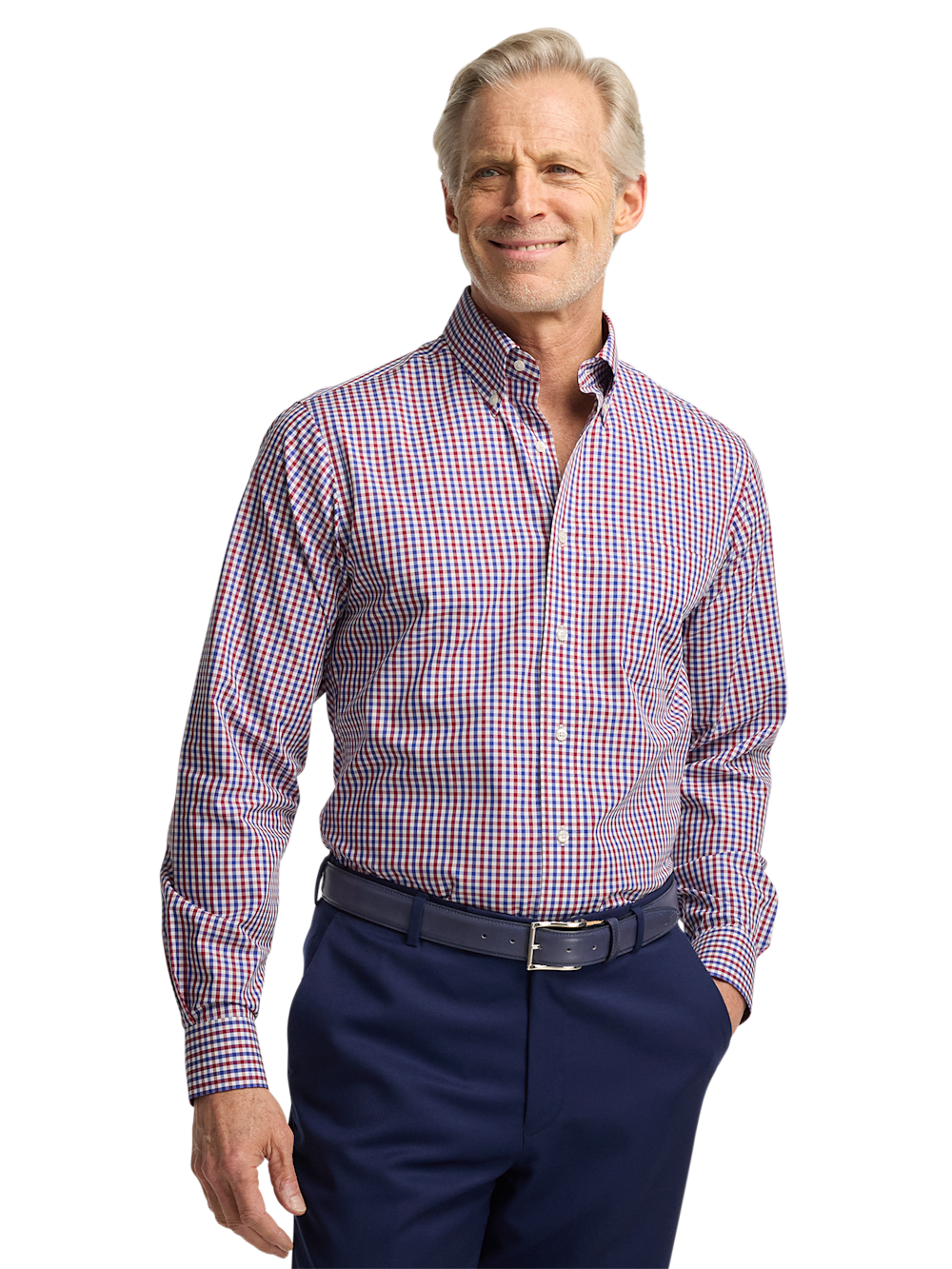 Alternate Image of Non-iron Cotton Gingham Dress Shirt With Contrast Trim-1
