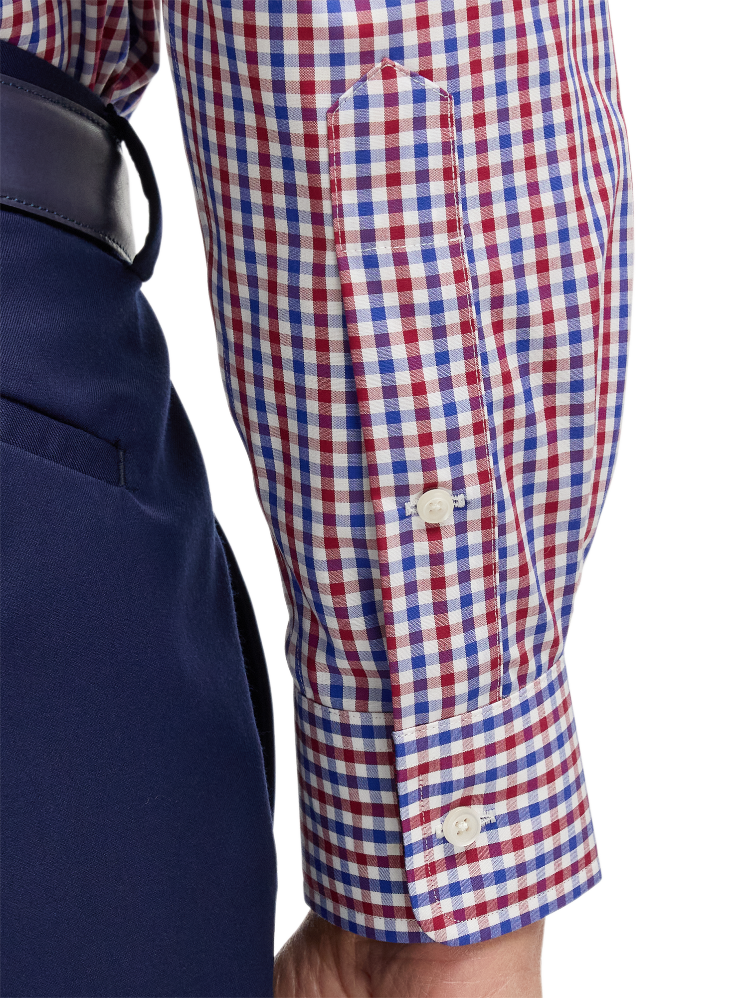 Non-Iron Cotton Gingham Dress Shirt With Contrast Trim - Blue/red