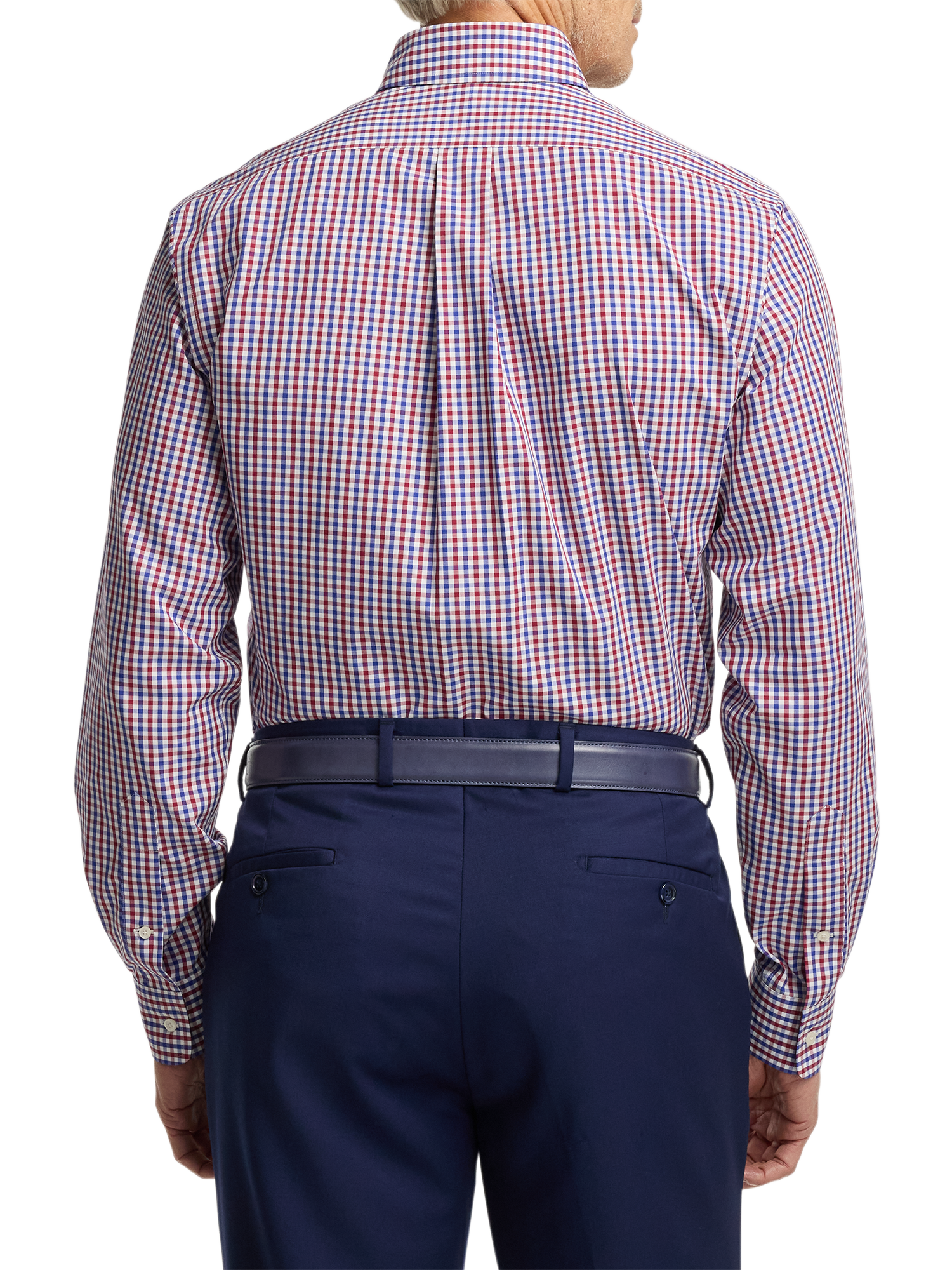 Non-Iron Cotton Gingham Dress Shirt With Contrast Trim - Blue/red
