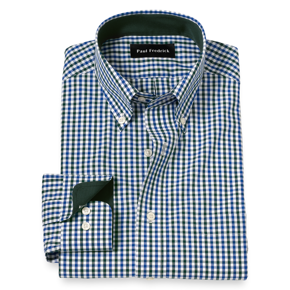 Non-Iron Cotton Gingham Dress Shirt With Contrast Trim