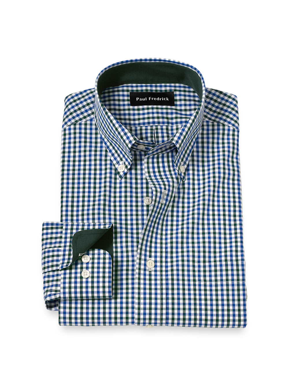 Product Image of Non-iron Cotton Gingham Dress Shirt With Contrast Trim-Blue/Green