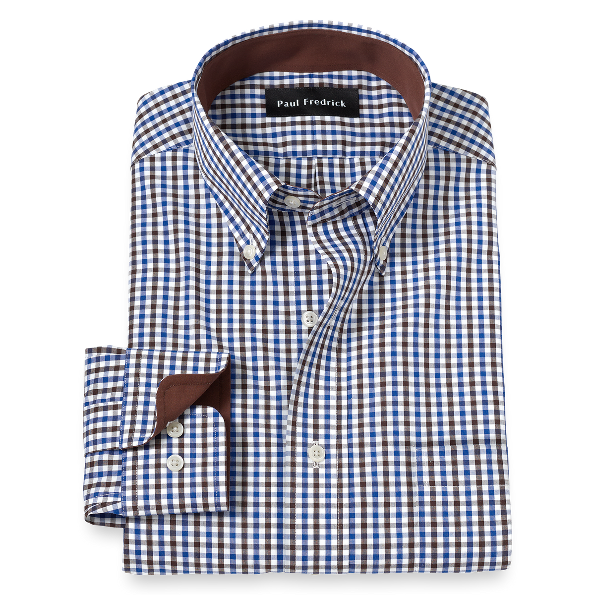 Non-Iron Cotton Gingham Dress Shirt With Contrast Trim