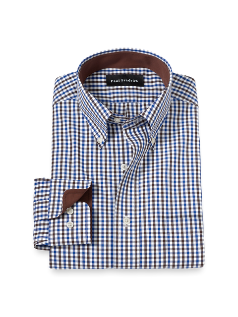Non-Iron Cotton Gingham Dress Shirt With Contrast Trim