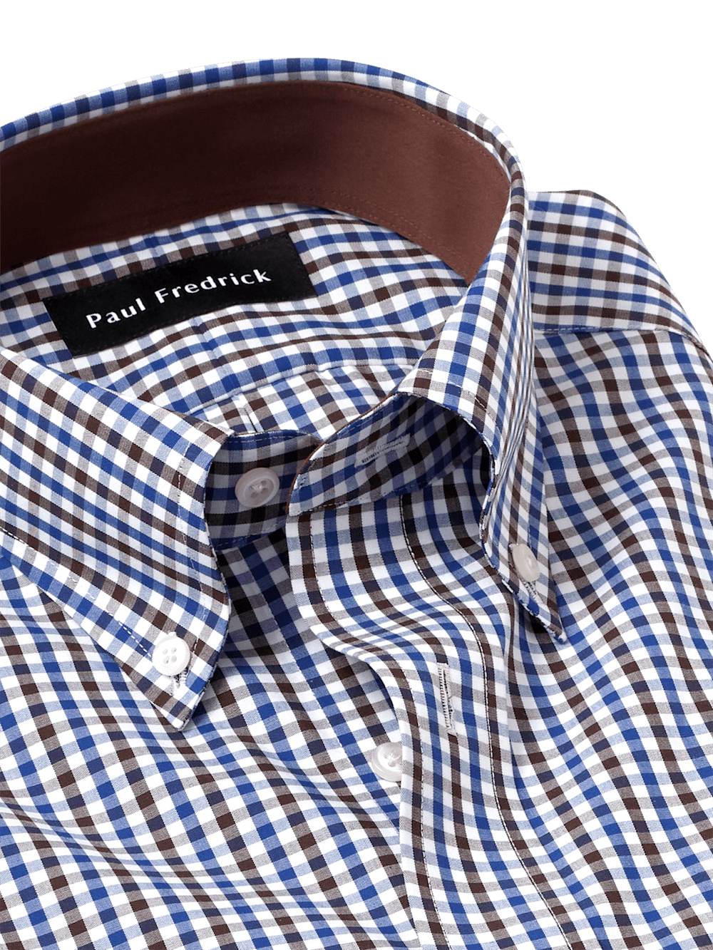 Non-Iron Cotton Gingham Dress Shirt With Contrast Trim - Blue/brown Classic Fit / 17 / 37 Non-Iron Cotton Gingham Dress Shirt With Contrast Trim - Blue/brown Classic Fit / 17 / 37