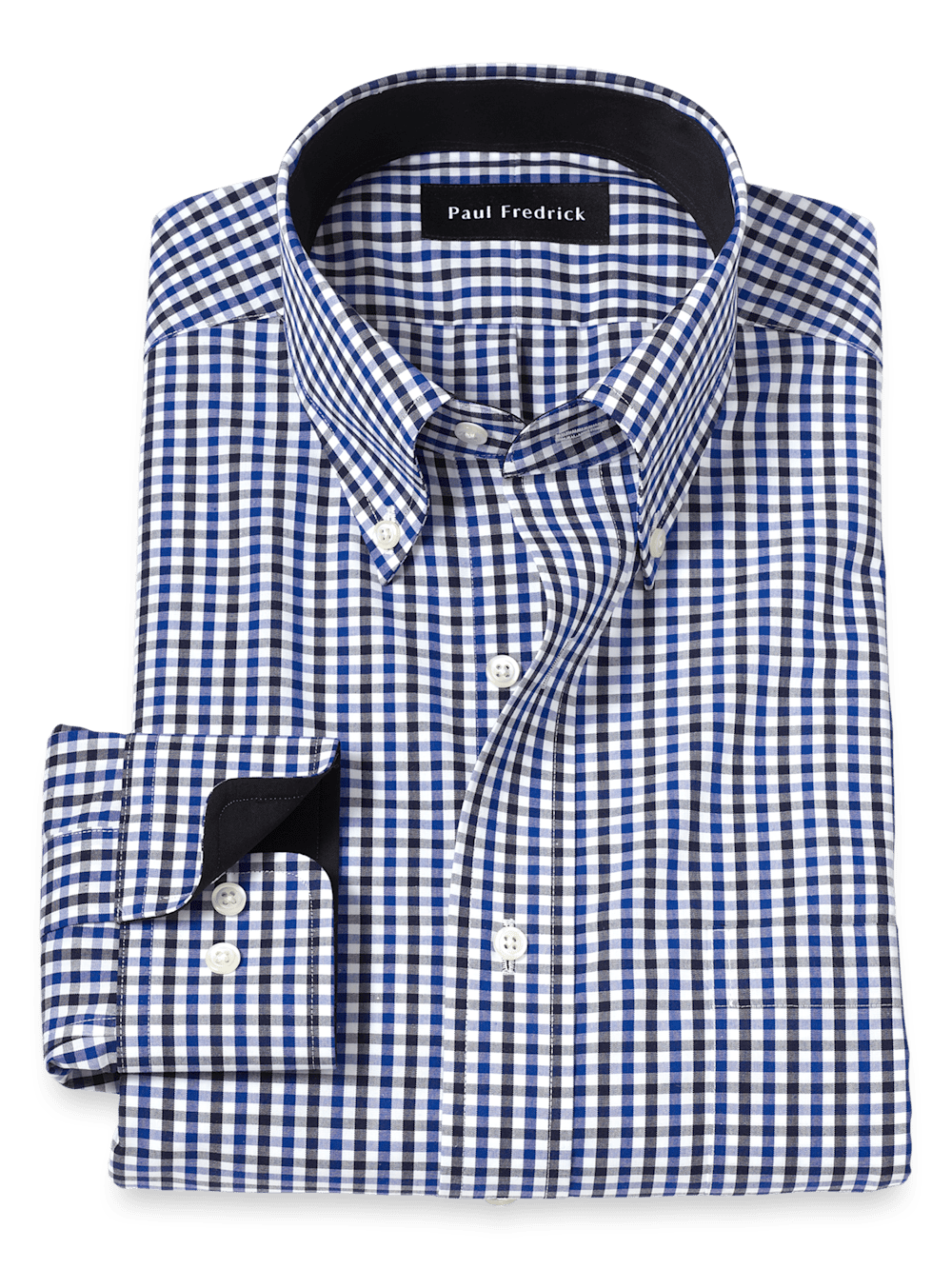 Product Image of Non-iron Cotton Gingham Dress Shirt With Contrast Trim-Blue/Black