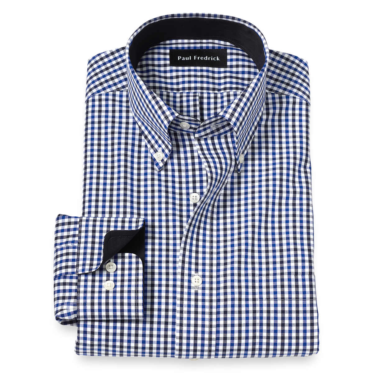 Non-Iron Cotton Gingham Dress Shirt With Contrast Trim