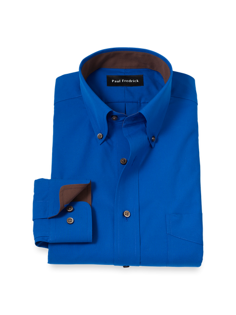 royal blue dress shirt for men Non-Iron Cotton Solid Dress Shirt With Contrast Trim