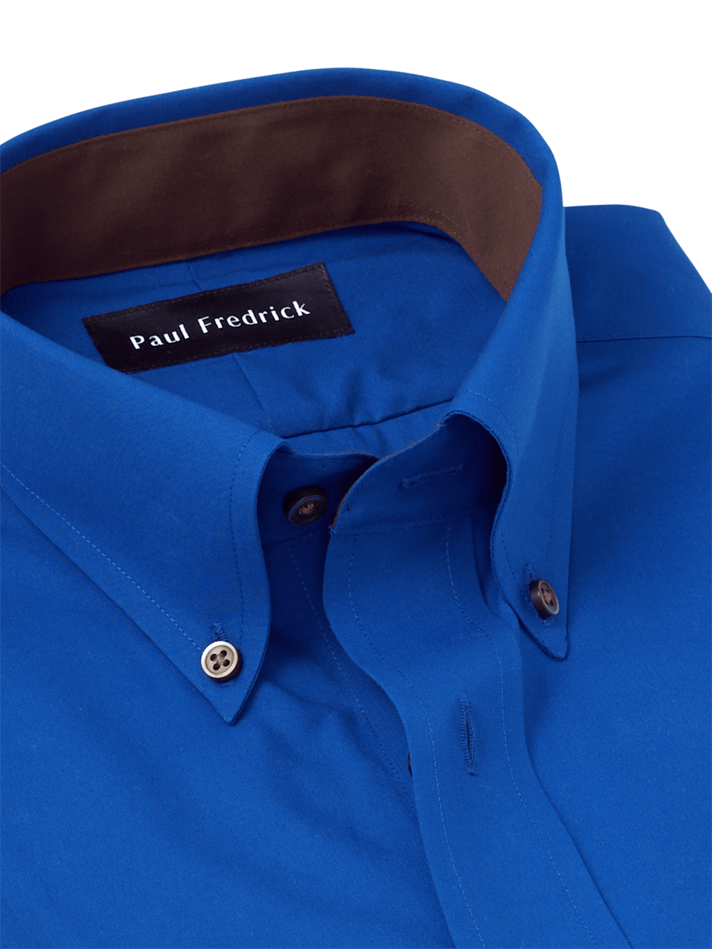 Non-Iron Cotton Solid Dress Shirt With Contrast Trim - Cobalt Paul Fredrick Non-Iron Cotton Solid Dress Shirt With Contrast Trim - Cobalt Paul Fredrick
