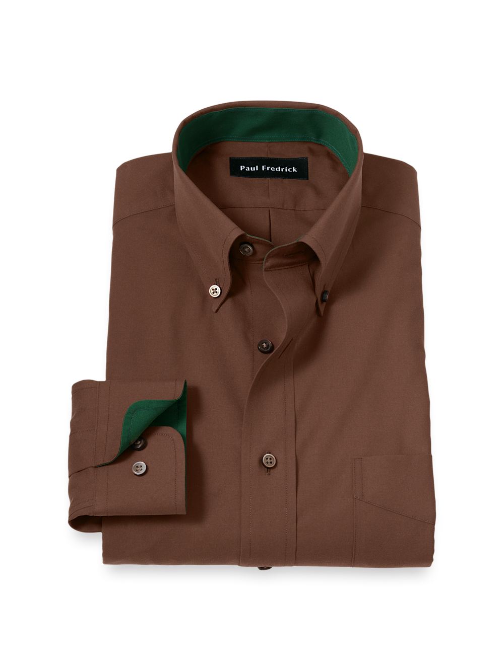 Product Image of Non-iron Cotton Solid Dress Shirt With Contrast Trim-Brown