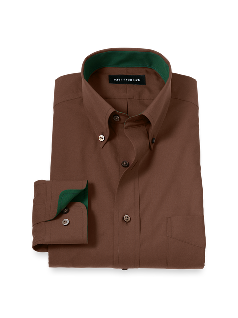 chocolate brown dress shirts Non-Iron Cotton Solid Shirt With Contrast Trim iron tech