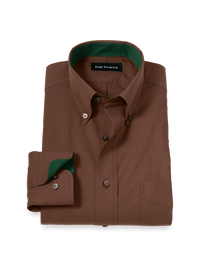 Non-Iron Cotton Solid Dress Shirt With Contrast Trim - Brown