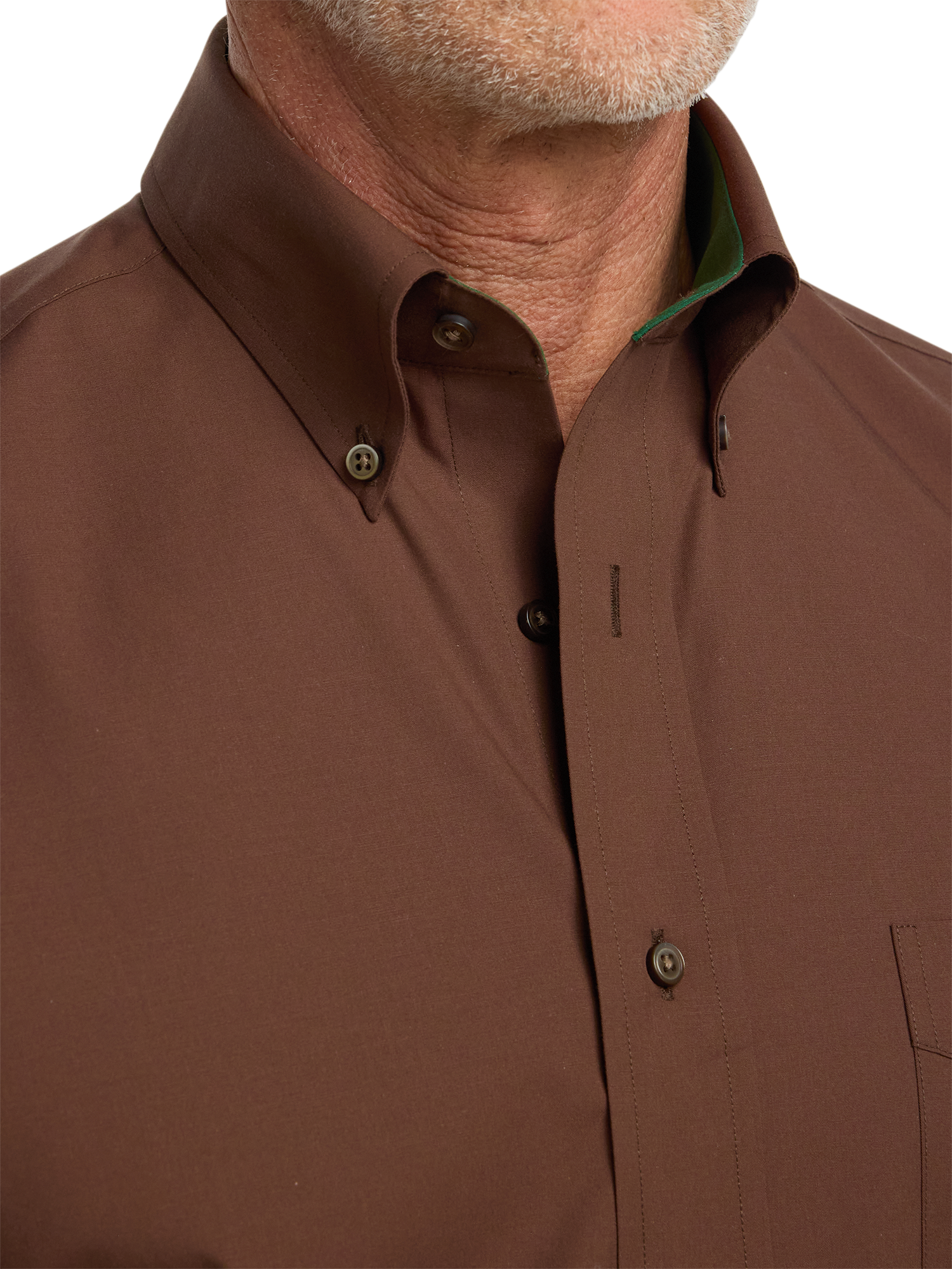 Non-Iron Cotton Solid Dress Shirt With Contrast Trim - Brown