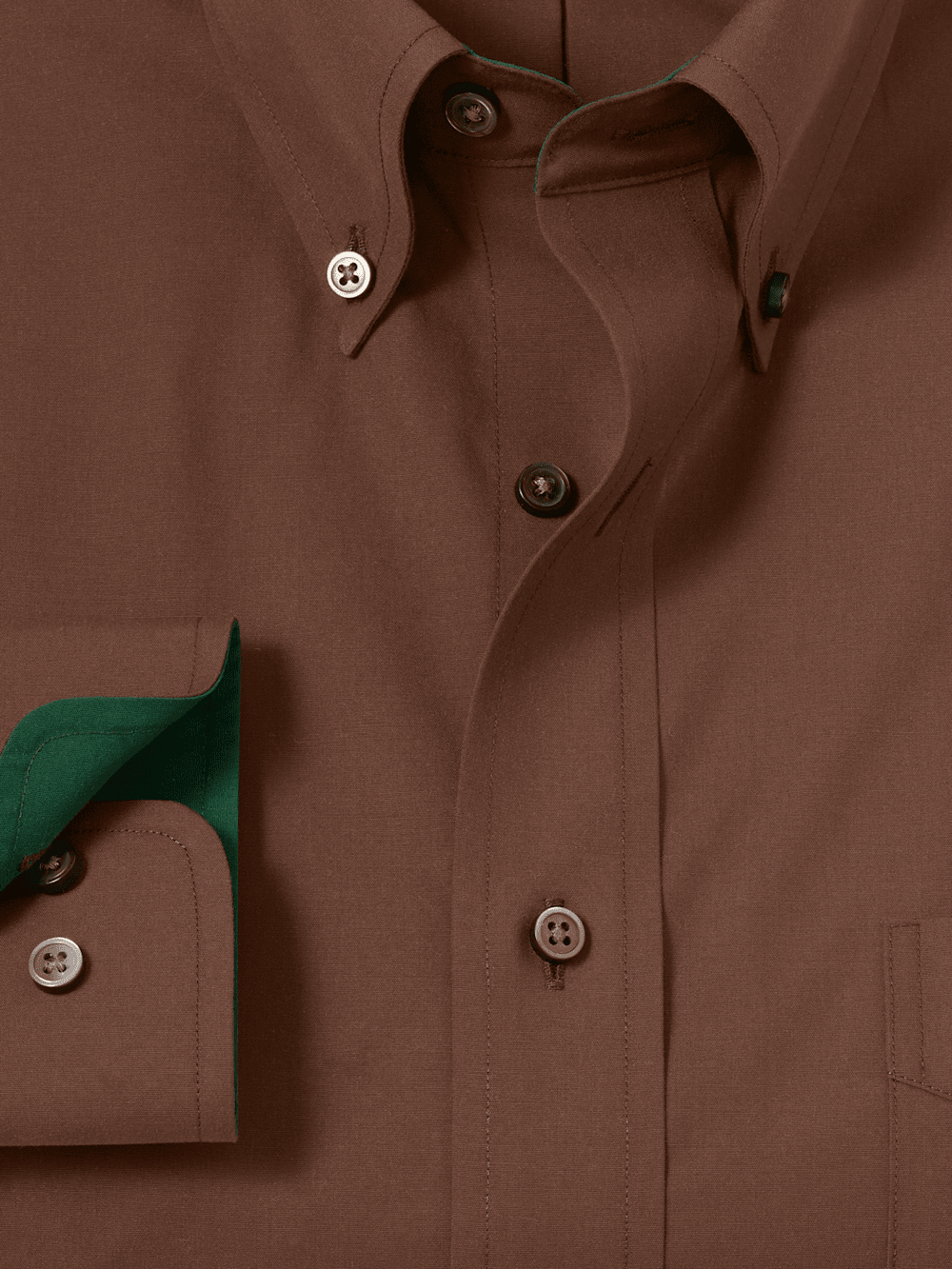 Non-Iron Cotton Solid Dress Shirt With Contrast Trim - Brown Paul Fredrick Non-Iron Cotton Solid Dress Shirt With Contrast Trim - Brown Paul Fredrick