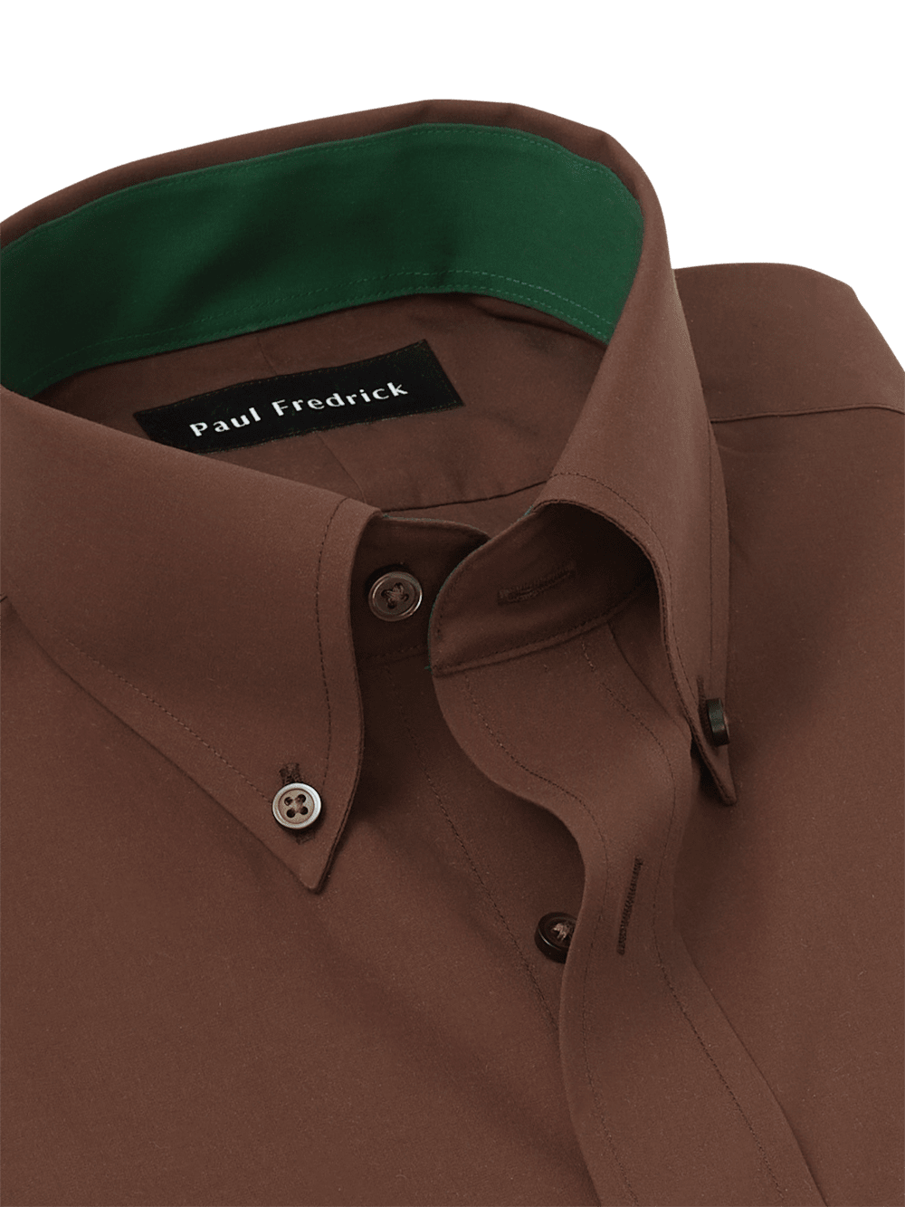 Non-Iron Cotton Solid Dress Shirt With Contrast Trim - Brown - Classic Fit / 15 / 32 Non-Iron Cotton Solid Dress Shirt With Contrast Trim - Brown - Classic Fit / 15 / 32