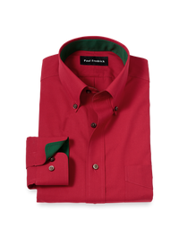 Non-Iron Cotton Solid Dress Shirt With Contrast Trim - Red