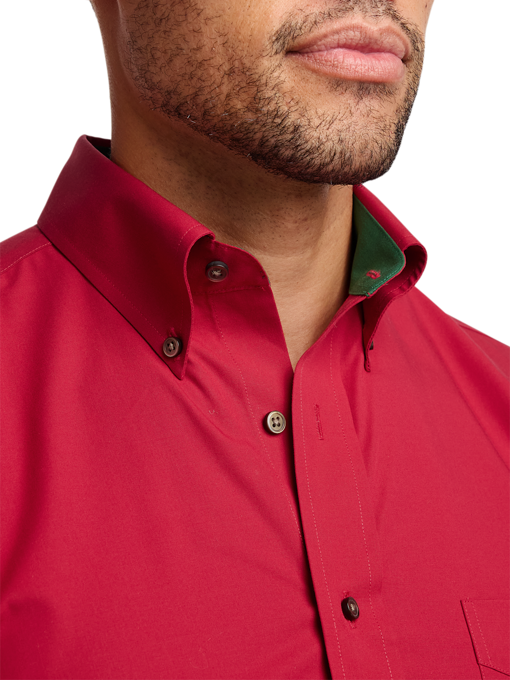 Non-Iron Cotton Solid Dress Shirt with Contrast Trim - Red Classic Fit / 18 / 38 Non-Iron Cotton Solid Dress Shirt with Contrast Trim - Red Classic Fit / 18 / 38