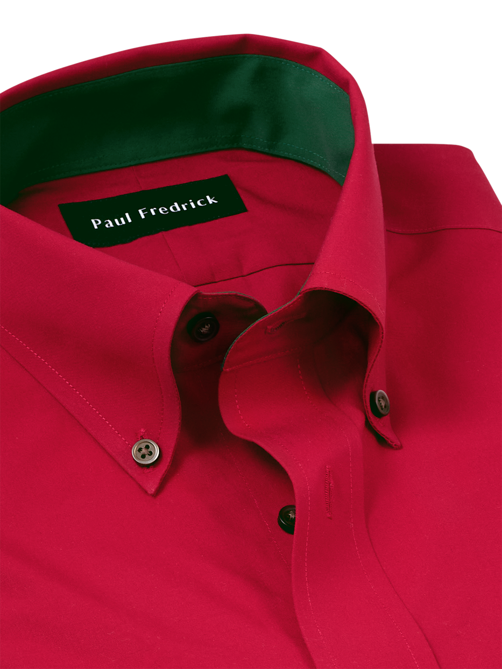 Non-Iron Cotton Solid Dress Shirt With Contrast Trim - Red Paul Fredrick Non-Iron Cotton Solid Dress Shirt With Contrast Trim - Red Paul Fredrick