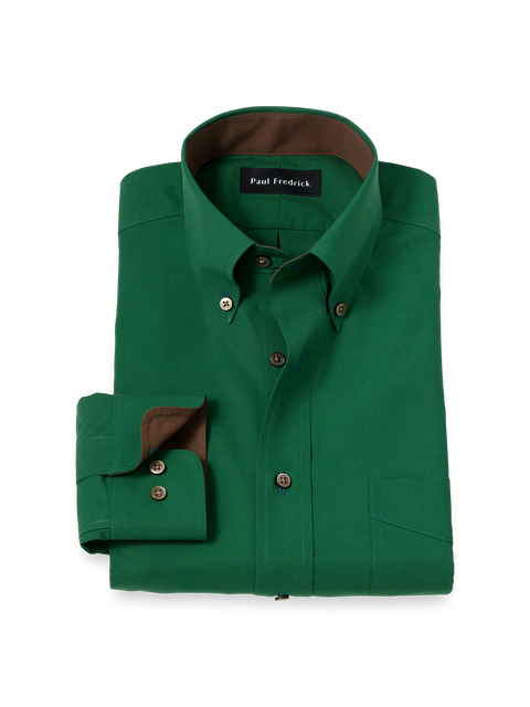 Non-Iron Cotton Solid Dress Shirt With Contrast Trim - Green Classic Fit / 16 / 32 Non-Iron Cotton Solid Dress Shirt With Contrast Trim - Green Classic Fit / 16 / 32