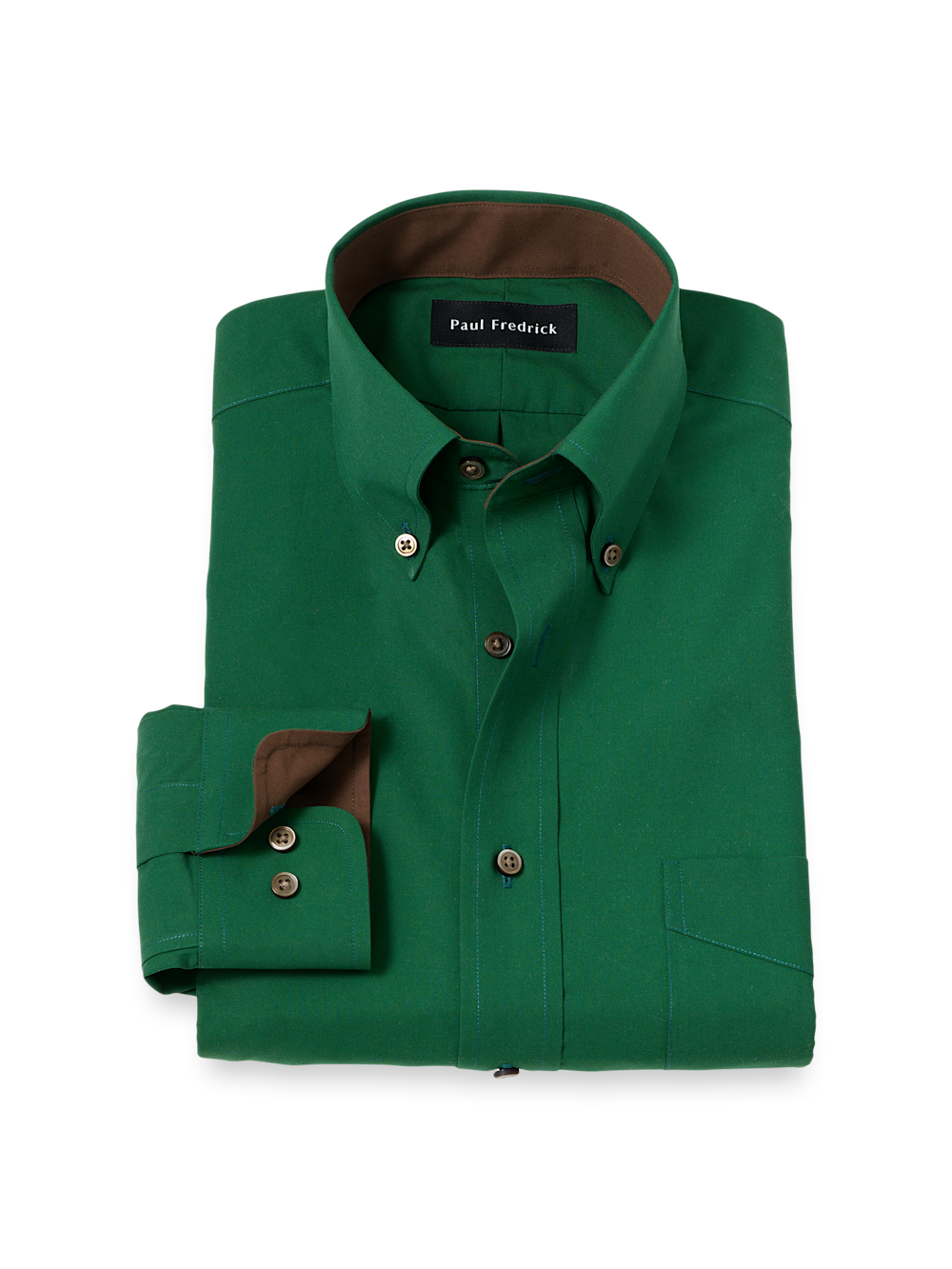 Product Image of Non-iron Cotton Solid Dress Shirt With Contrast Trim-Green