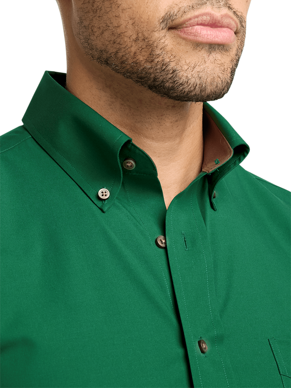 Non-Iron Cotton Solid Dress Shirt with Contrast Trim - Green Classic Fit / 16.5 / 32 Non-Iron Cotton Solid Dress Shirt with Contrast Trim - Green Classic Fit / 16.5 / 32