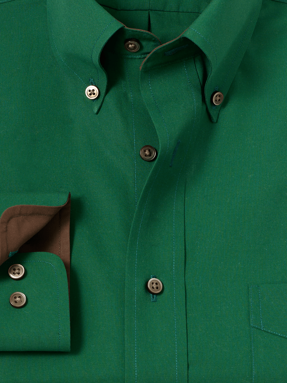 Non-Iron Cotton Solid Dress Shirt With Contrast Trim - Green Classic Fit / 16 / 32 Non-Iron Cotton Solid Dress Shirt With Contrast Trim - Green Classic Fit / 16 / 32