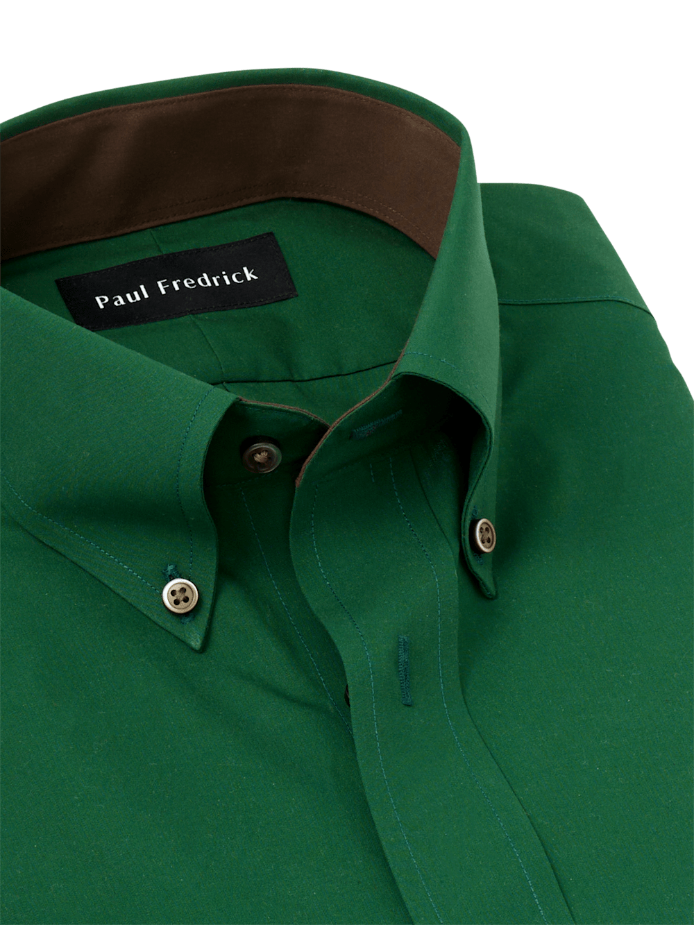 Non-Iron Cotton Solid Dress Shirt with Contrast Trim - Green Classic Fit / 16.5 / 32 Non-Iron Cotton Solid Dress Shirt with Contrast Trim - Green Classic Fit / 16.5 / 32